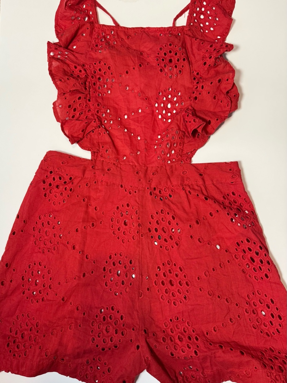 PrettyLittleThing Red Eyelet Romper